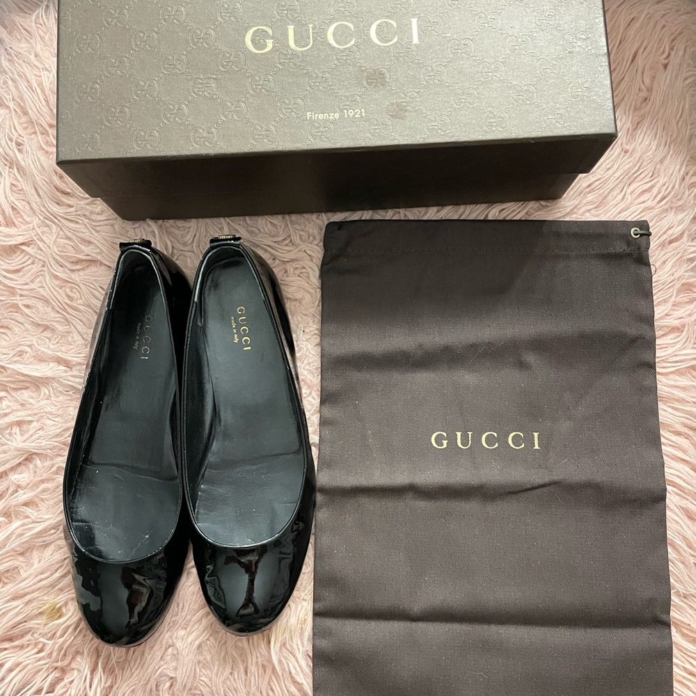 Gucci Black Patent Leather Ballet Flats